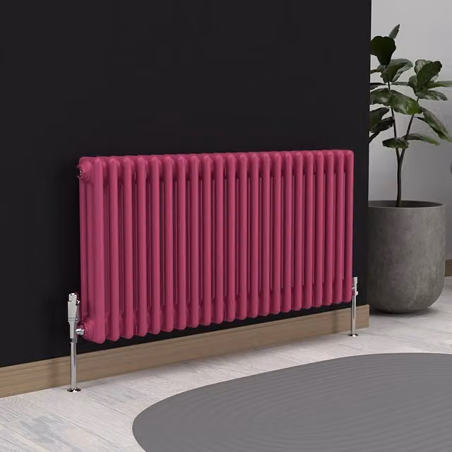 Lux Heat Horizontal 3 Column Steel Radiator in Pink, W: 101.0 cm, H: 50.0 cm