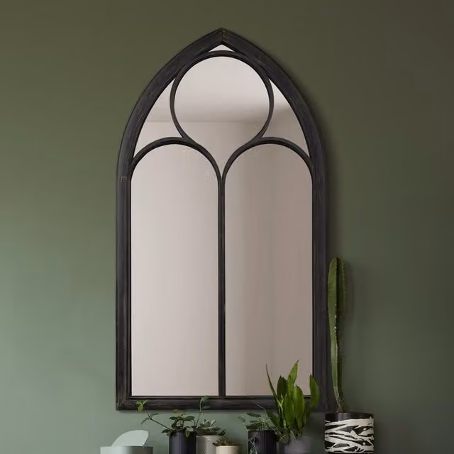 MirrorOutlet The Somerley Extra Large Rustic Metal Chapel Arch Wall Mirror - Black