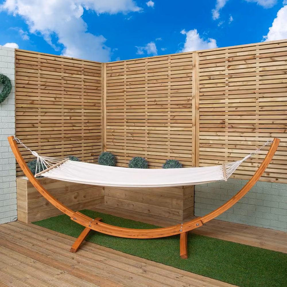 Samuel Alexander Palermo Freestanding Garden Hammock with Larch Wood Arc Stand in Cream – 2