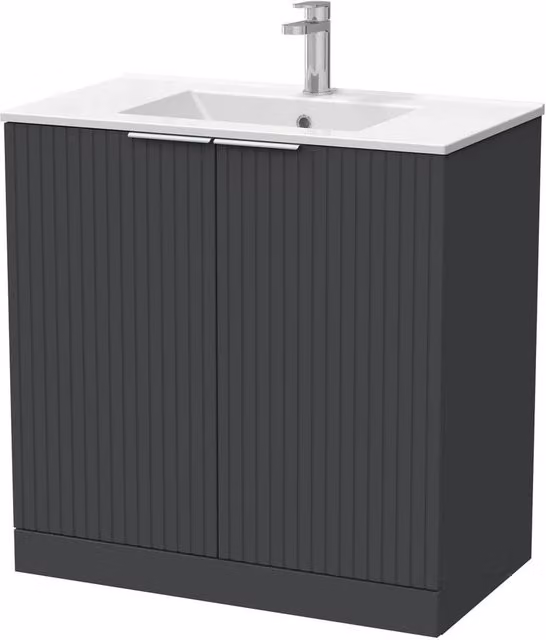 Balterley Callingwood 2 Door Vanity and Ceramic Basin in Dark Grey, Width: 80 cm