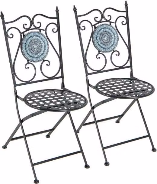 Costway Set of 2 Retro Geometric Mosaic Metal Folding Patio Chairs in Multicolour and Black