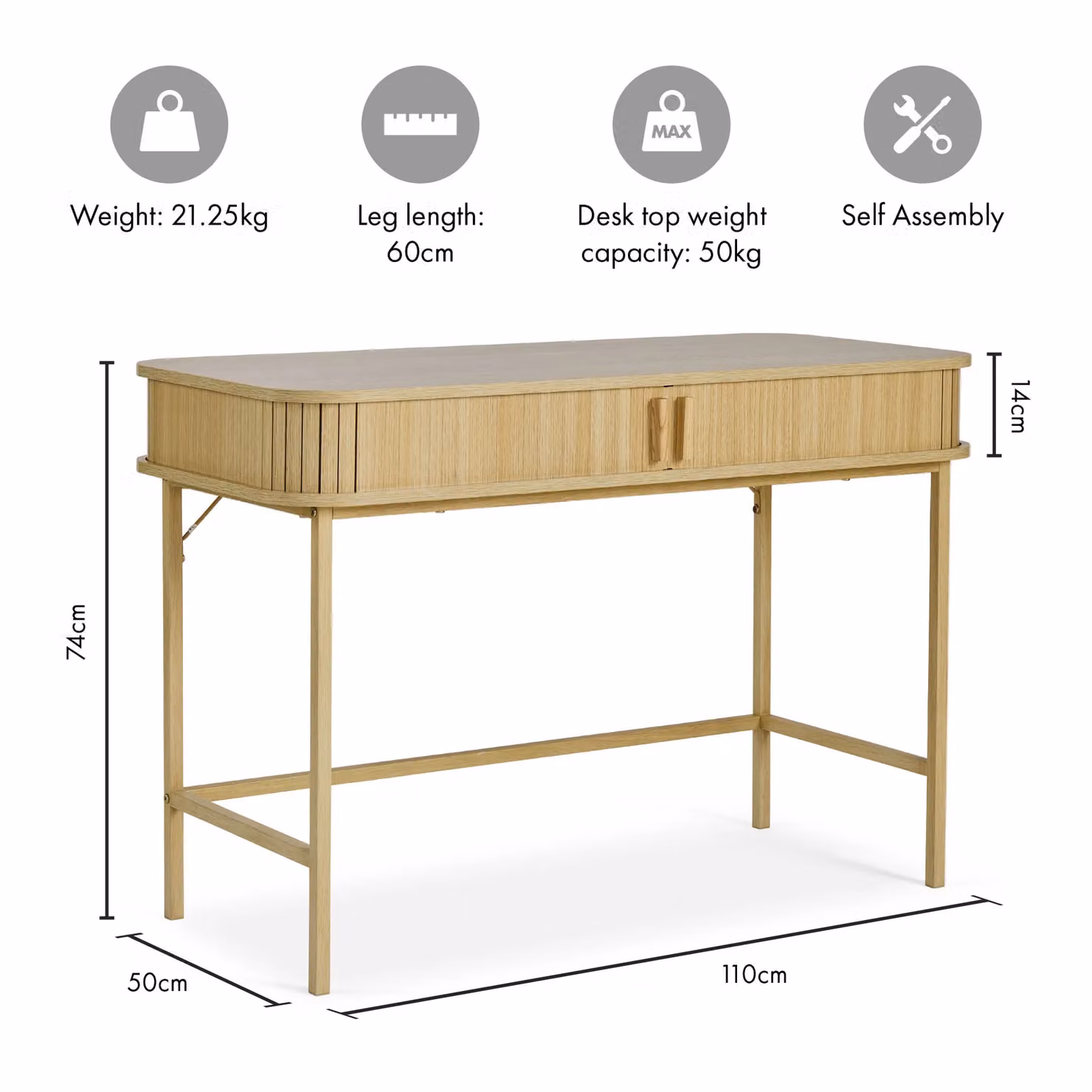 VonHaus Landos Tambour Design Home Office Computer Desk in Natural Beige – 4