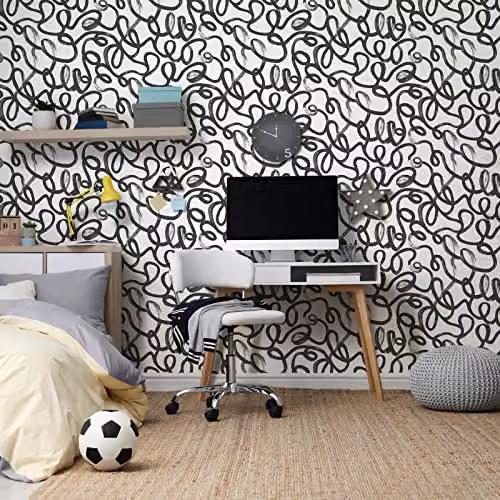Holden Decor Squiggle Doodle Geometric Wallpaper in Black and White – 2