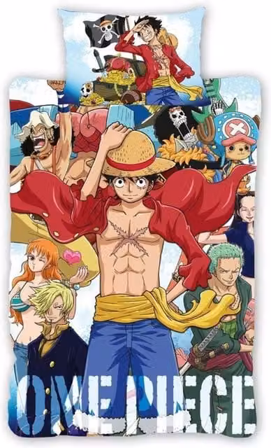 One Piece Reversible Character Duvet Cover and Pillowcase Set, Multicolour, Single, W: 90 cm, H: 200 cm