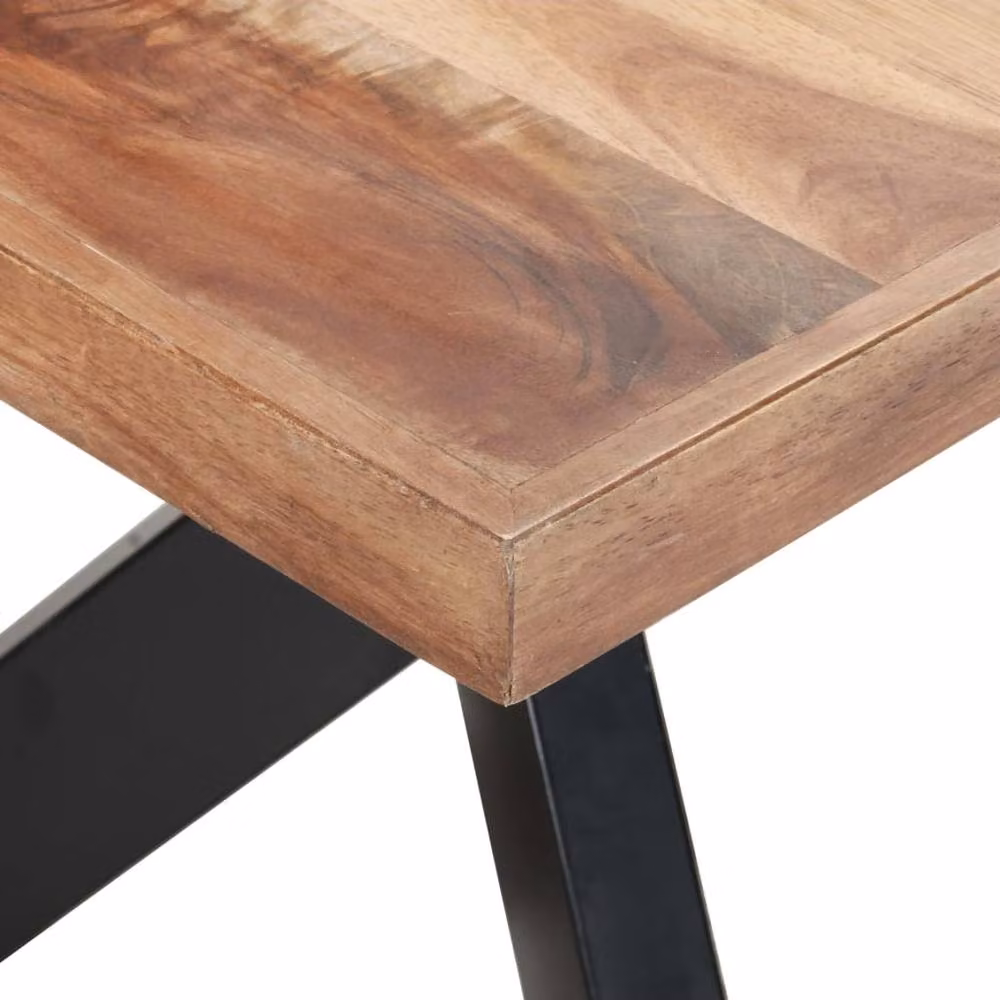 Berkfield Home Sturdy Rectangular Dining Table in Brown Solid Acacia and Rubberwood with X-Frame Metal Legs, W: 180 cm, D: 90 cm, H: 75 cm – 3