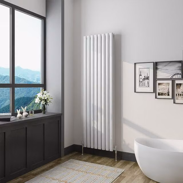 AicaBathroom Vertical Oval Column Double Radiator in White, H: 160 cm, W: 47.2 cm, D: 47.2 cm