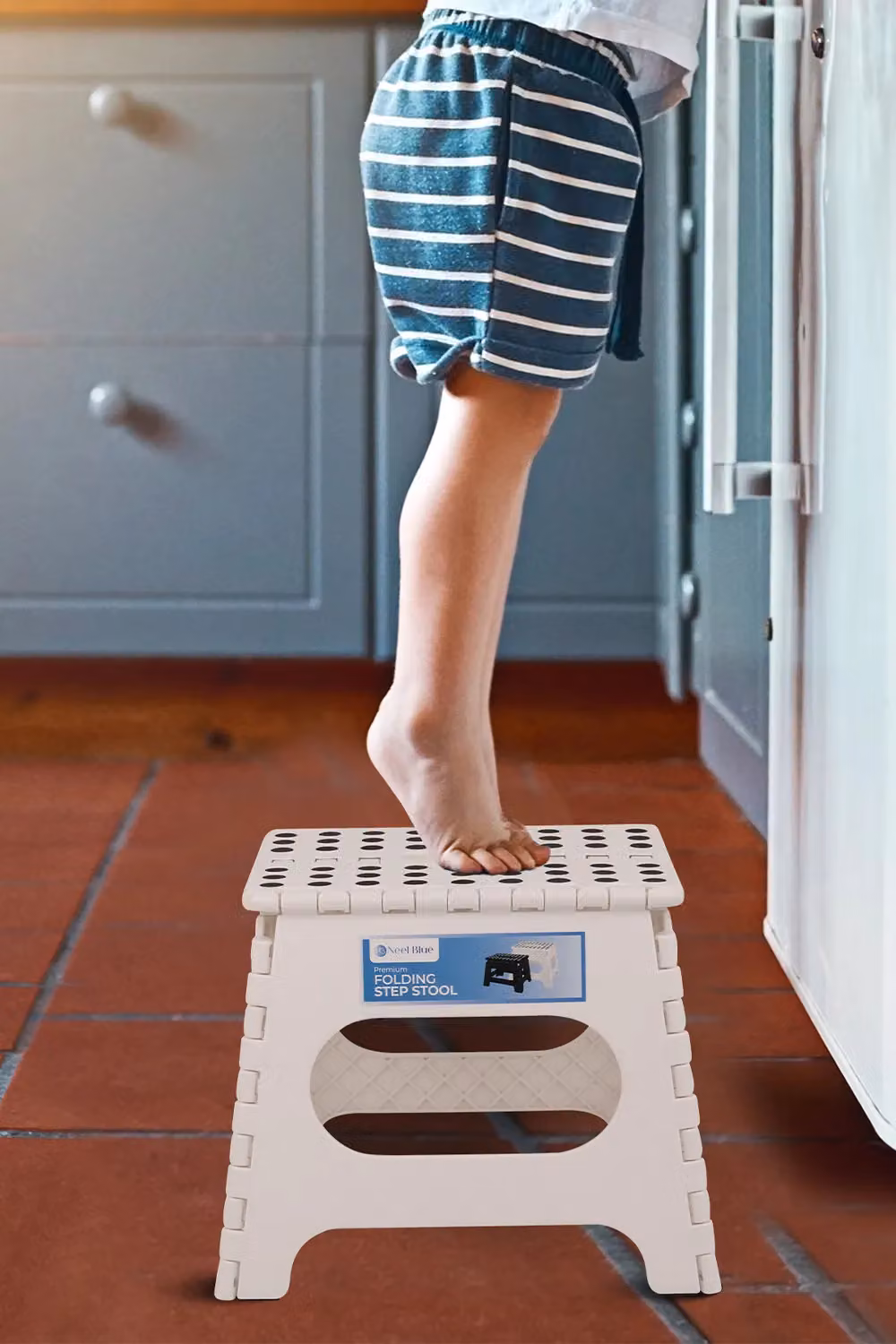 Neel Blue White Foldable Plastic Step Stool with Rubber Feet, Height: 27.94 cm – 3