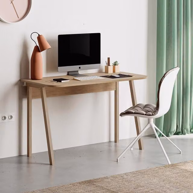 FWStyle Two Tone Freestanding Study and Home Office Desk in Natural Oak