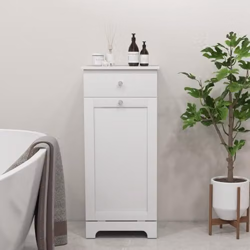 HOMCOM White Modern Bathroom Storage Cabinet with Internal Drawers, W/D/H: 40 x 40 x 90.5 cm – 2