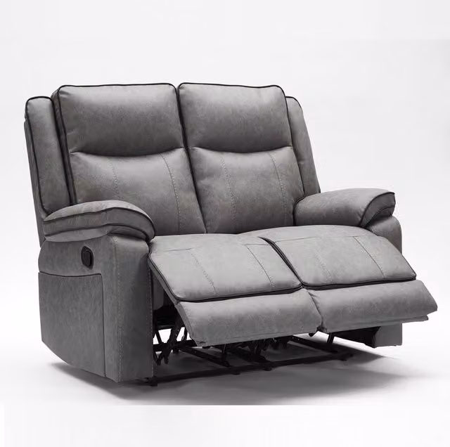 FURNITURE ONE Manual Recliner 2 Seater Loveseat Sofa in Grey with Adjustable Headrest and Footrest