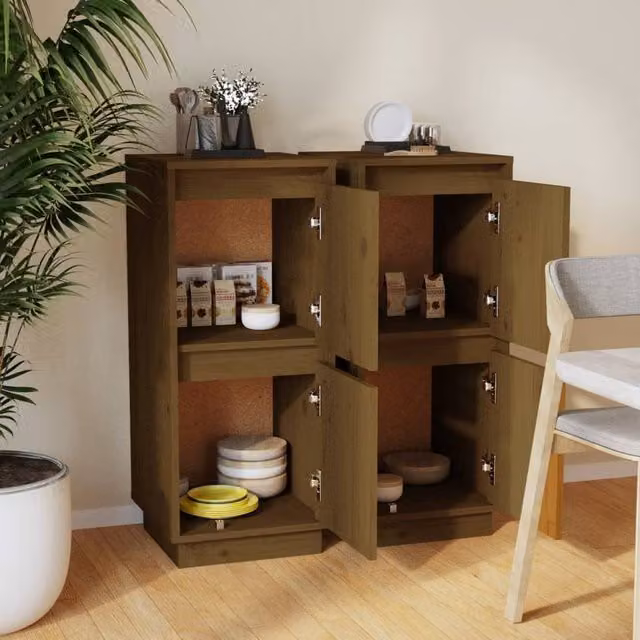 Berkfield Home Set of 2 Solid Wood Pine Sideboards in Honey Brown, W/D/H: 31.5 x 34 x 75 cm – 1