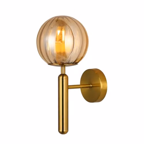 Italux Ravena Modern 1 Light Wall Lamp with Transparent Glass Sphere in Black and Gold/Brass, E27 LED Compatible