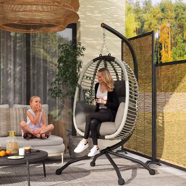 Outsunny Modern Rope Structure Hanging Swing Chair with Thick Cushions in Dark Grey