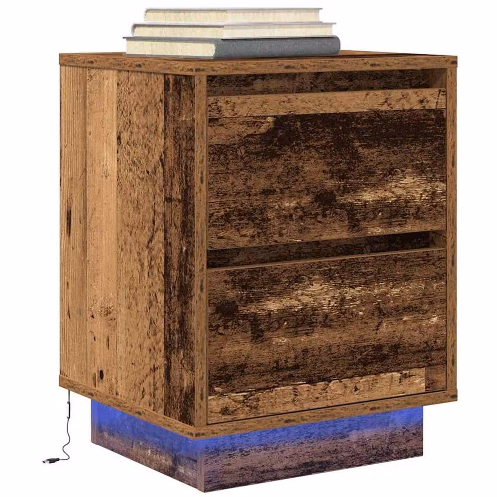 Berkfield Home Set of 2 Durable Bedside Cabinets with Integrated LED Lights in Old Wood, W/D/H: 38 x 34 x 50 cm – 5