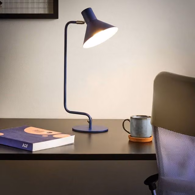 Wyld and Coco Blue Metal Adjustable Cone Shade Desk Lamp, Height: 51 cm