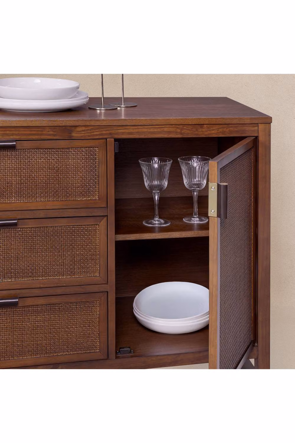 Teamson Home Hatteras Modern Wooden Sideboard Cabinet in Brown with 3 Drawers and 2 Doors, W: 140 cm – 4