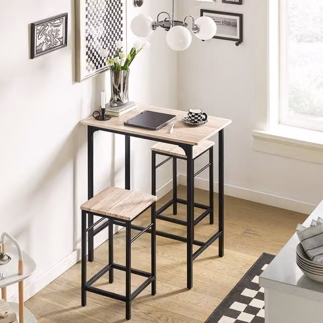 SoBuy Modern Brown and Black Kitchen Dining Set with Rectangular Table and Three Chairs