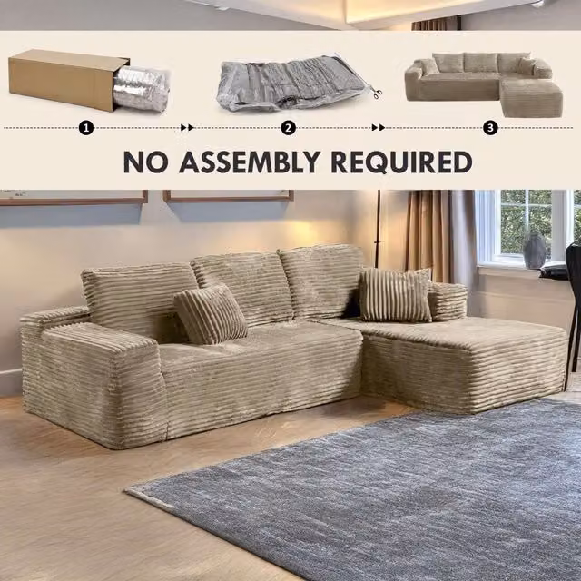 MN Furniture Modern Compact Right Corner Sofa in Brown Fabric with Scatter Cushions