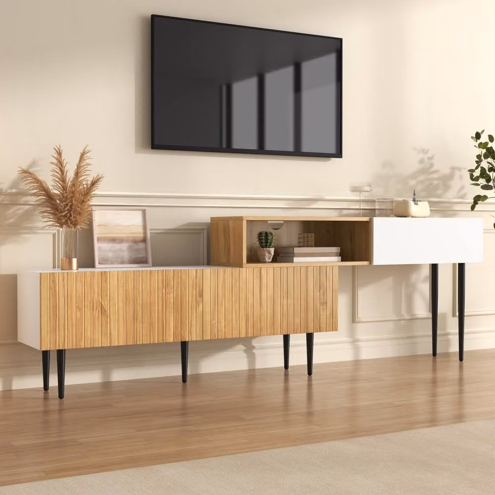 BTM Adjustable Modular TV Stand in White Wood Look with Matt Finish – 2