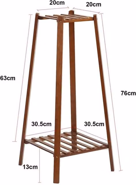 NESTLUNE Mid Century 2 Tiered Corner Indoor Plant Stand in Brown Bamboo, W/D: 100 x 100 cm, H: 76 cm – 1