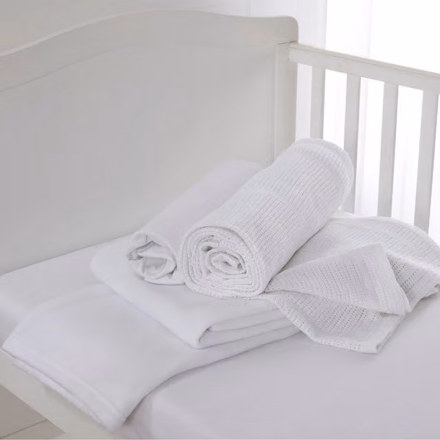 Claire De Lune White Plain Jersey Fitted Sheet for Babies, W: 67 cm, L: 137 cm