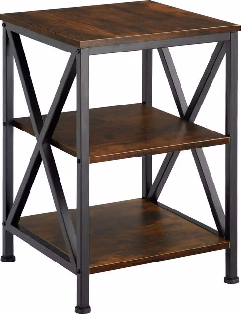 TECTAKE Industrial Bedside Table in Black and Brown with Wood and Metal X-Frame Design