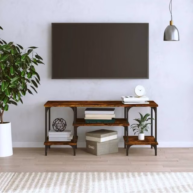 Berkfield Home TV Cabinet in Smoked Oak Brown, W/D/H: 102 x 35 x 45.5 cm – 1