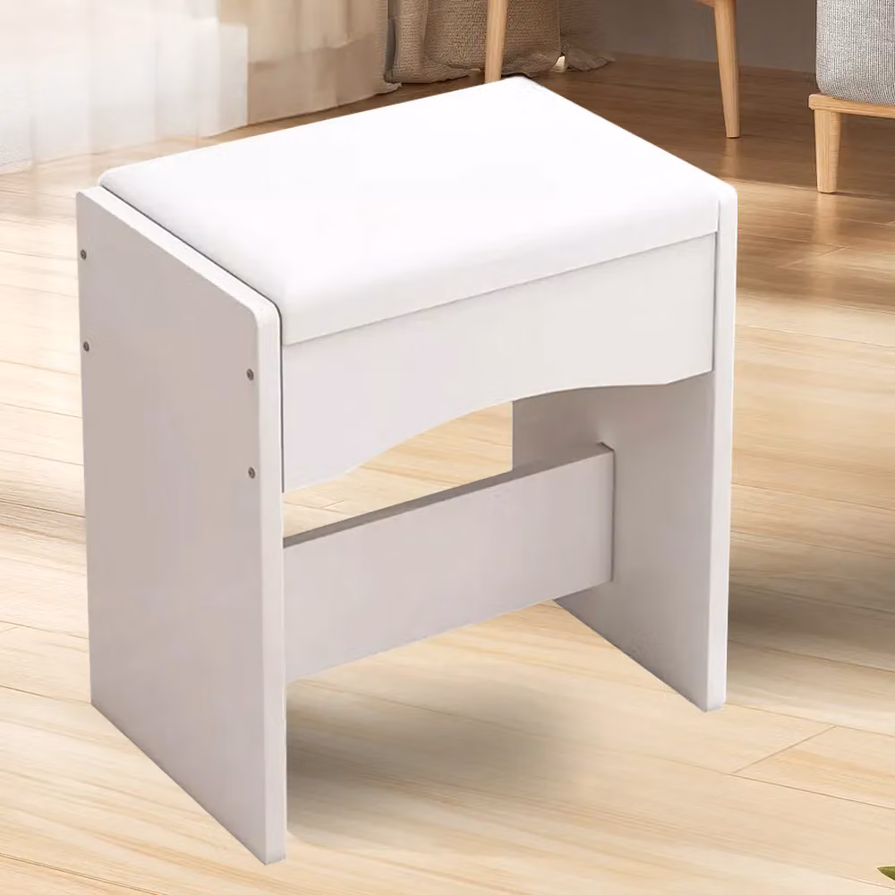 VOGREX Mondeer White Dressing Table Stool with Soft Padded Synthetic Leather Cushion – 4