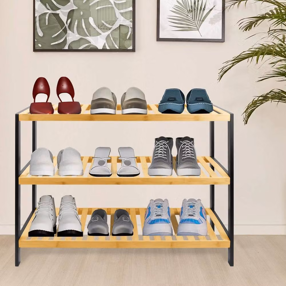 Kelvenix 3 Tier Natural Bamboo Shoe Rack in Brown – 3