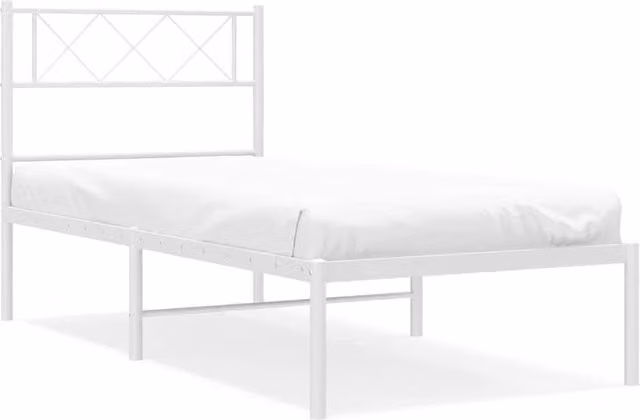 Berkfield Home Metal Bed Frame with Headboard in White, W/D/H: 100 x 200 cm