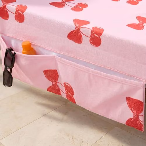 OHS Cherry Bow Microfibre Sunbed Towel with Pockets in Pink, W/H: 75 x 215 cm – 2