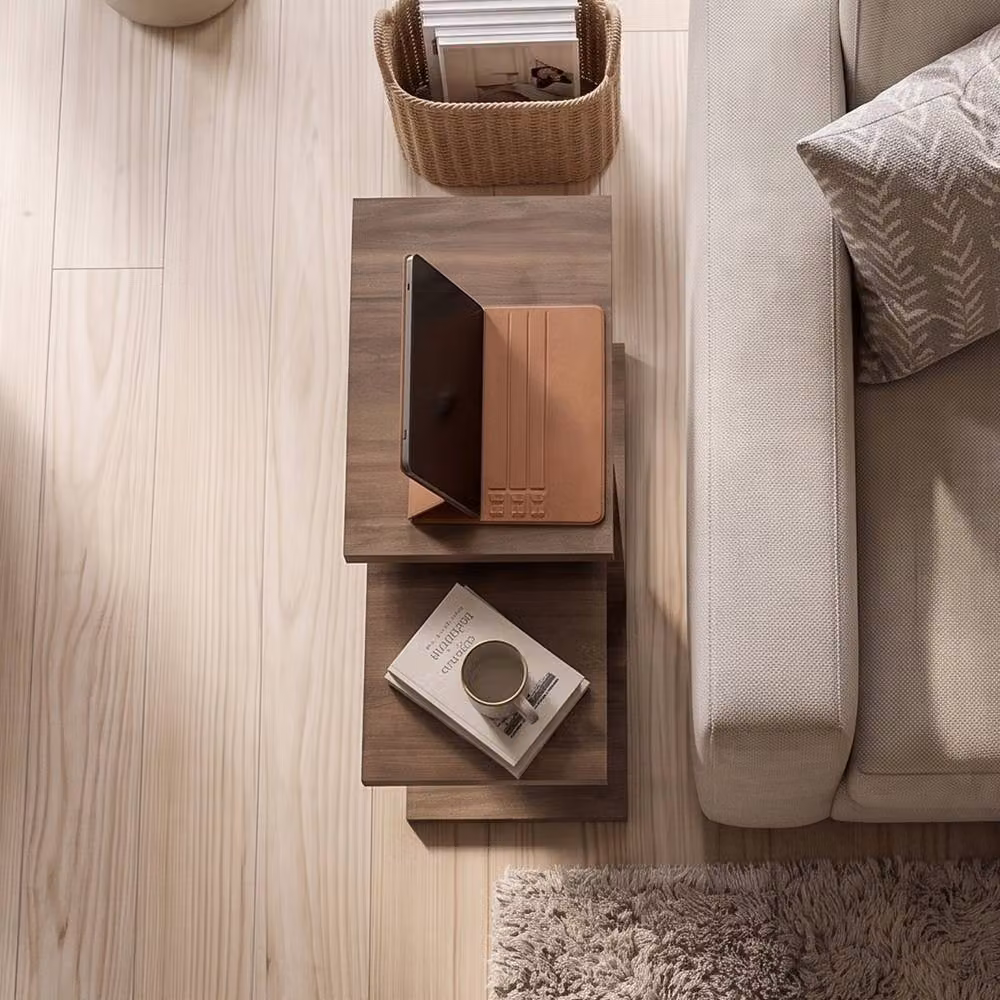 Decortie Nero Set of 2 C Shaped Modern Sofa Side Tables in Walnut – 4
