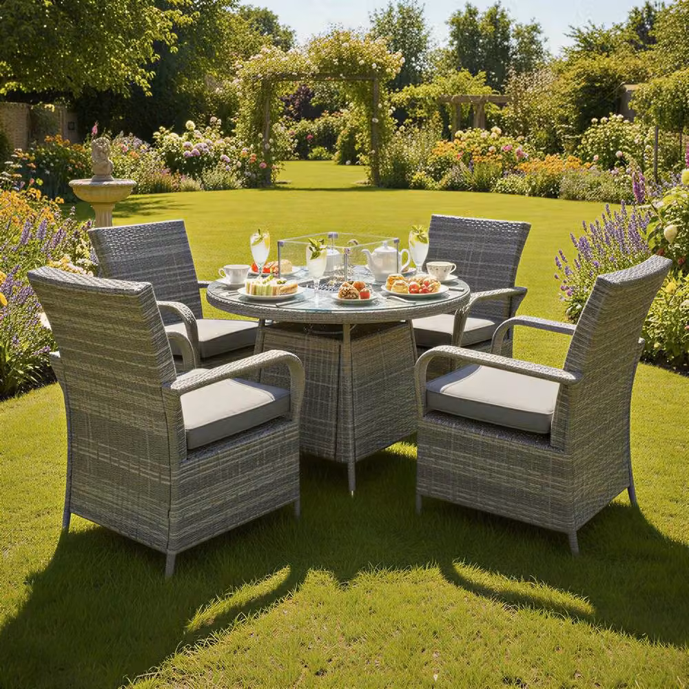 Oseasons Windsor 4 Seat Rattan Firepit Dining Set in Mixed Grey – 3