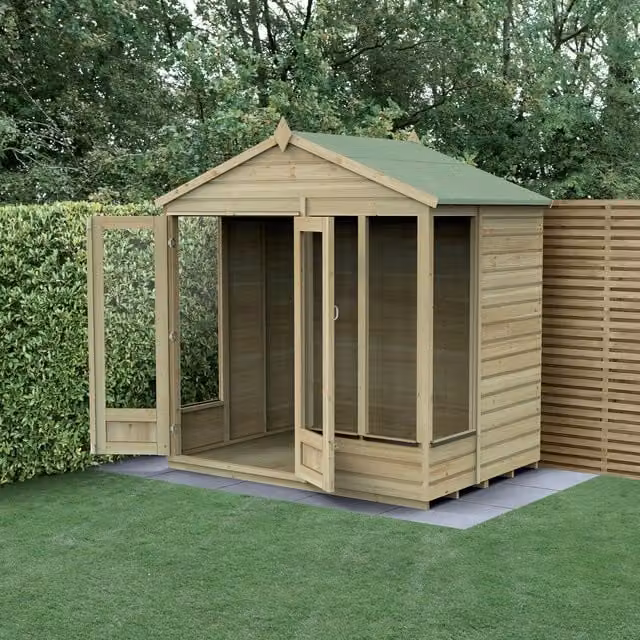 Beckwood Apex Summerhouse in Brown with Gable Roof and Windows W/D/H: 213.36 x 152.4 x 152.4 cm