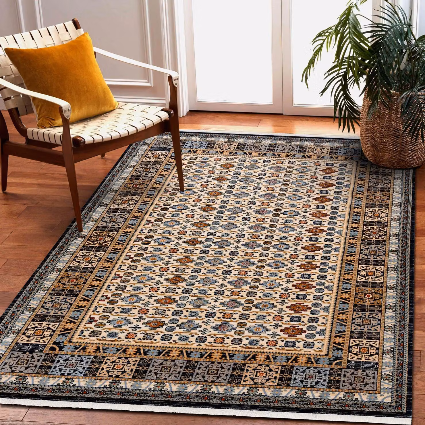 RugsX Wool Keshan Oriental Rug in Beige and Multicolour, W: 80 cm, L: 145 cm – 3