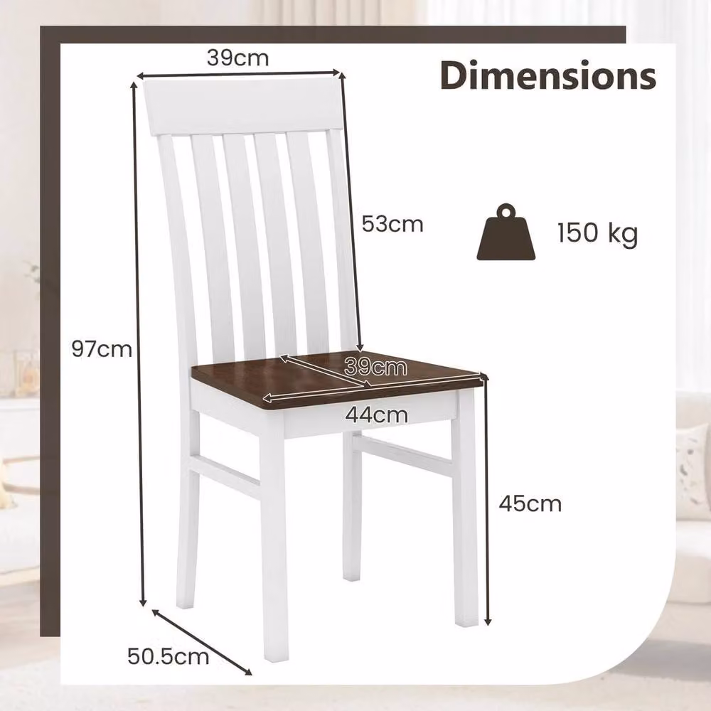 EONLION Set of 2 White Rubberwood Dining Chairs – 2