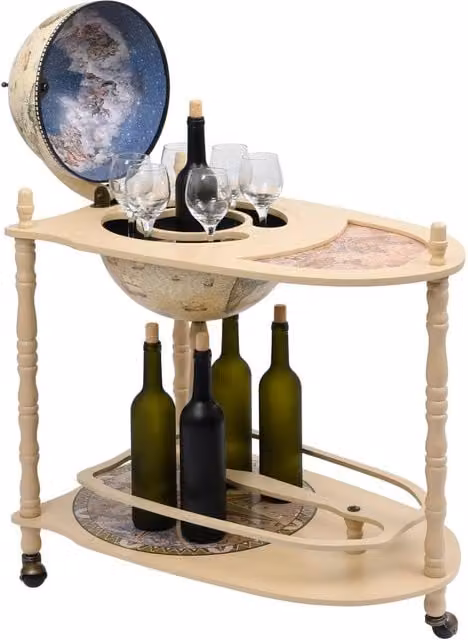 Berkfield Home Freestanding Eucalyptus Wood Globe Bar with Bottle Rack and Glass Holder in Green and Light Beige – 1