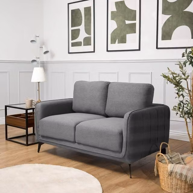 Bravich LTD Brixton 2 Seater Modern Fabric Sofa with Steel Legs in Grey