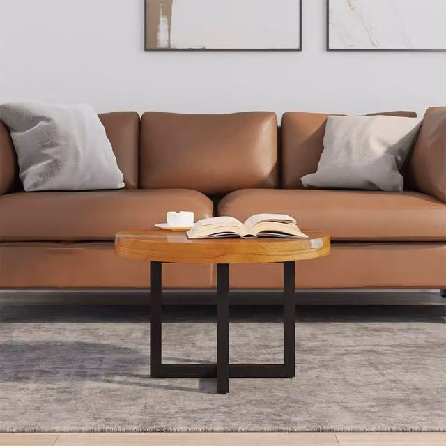 Berkfield Home Luxurious Round Teak and Mango Wood Coffee Table with Resin, W/D/H: 60 x 60 x 40 cm