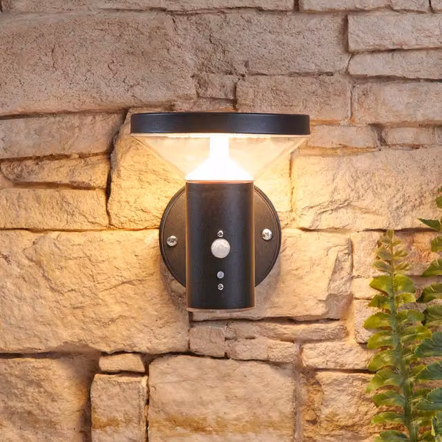 Biard Solar LED Wall Light with Motion Sensor and Up/Down Lighting, Black Stainless Steel