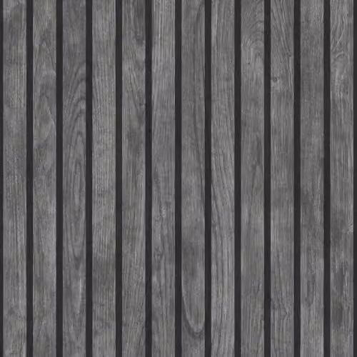 Muriva Wooded Slats Black and Grey Striped Wallpaper Roll