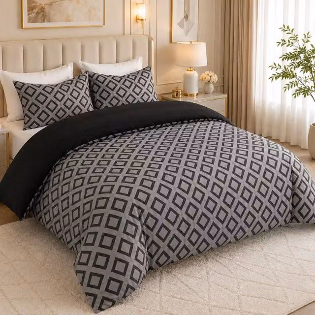 Grace Bedding Premium Soft Microfibre Duvet Cover and Pillowcase Set in Grey, Oeko-Tex Certified, W/D/H: 200 x 200 cm – 1
