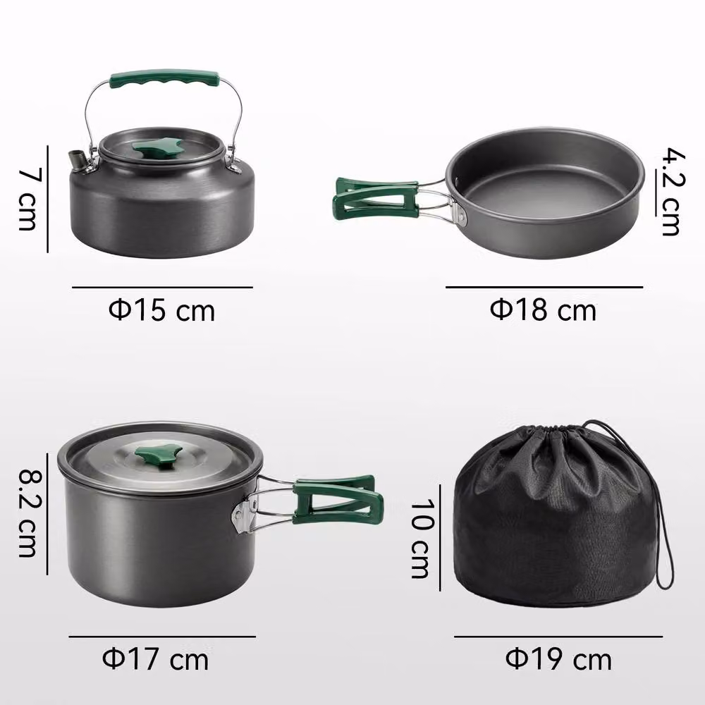 Outsunny Grey Anodised Aluminium Camping Cookware Set for 2-3 People including Pot and Frying Pan – 7