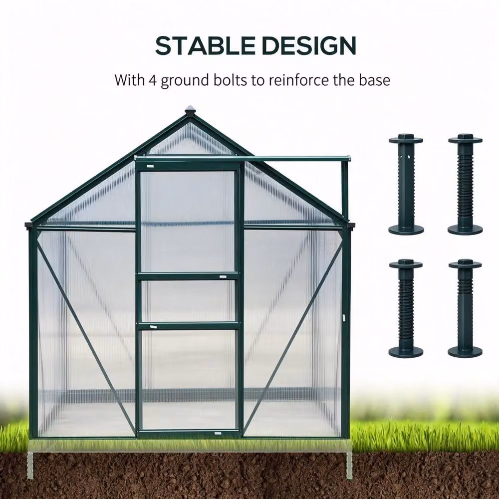 STILVORA Green Walk-In Greenhouse with Sliding Door, Window and Rain Gutter, W/D/H: 182.88 x 190 x 201 cm – 3