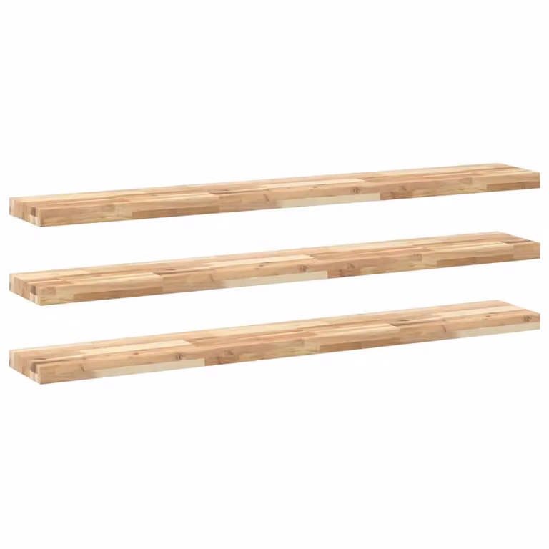Berkfield Home Set of 3 Rustic Brown Untreated Solid Acacia Wood Floating Shelves, W: 160 cm, D: 20 cm, H: 4 cm