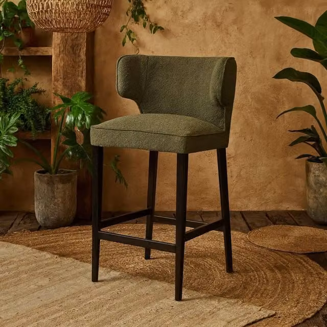 Wyld Haus Modena Green Upholstered Bar Stool with Wooden Legs