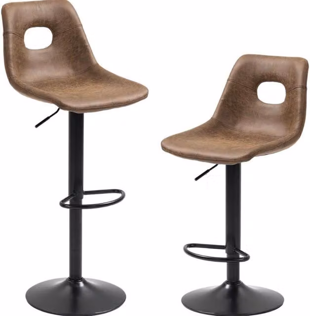 Chilli Seating Set of 2 Retro Adjustable Breakfast Dining Stools in Brown with Metal Frame