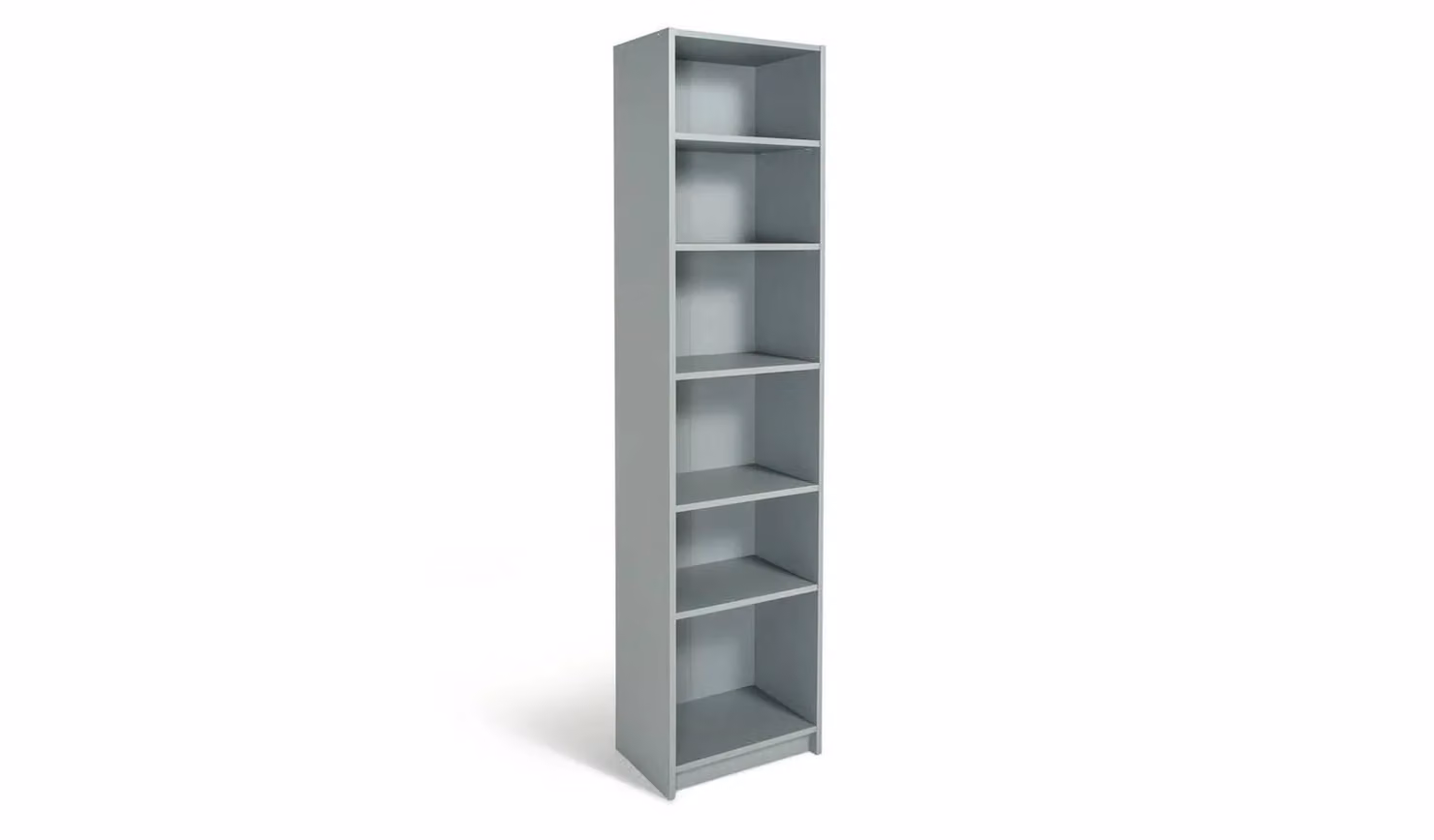 Maine Narrow Grey Bookcase with Adjustable Shelves, H 180 x W 42 x D 29 cm