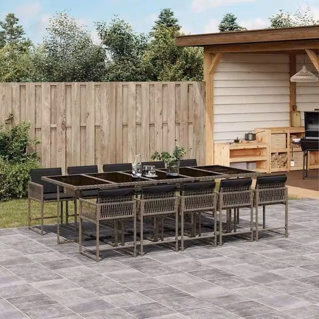 Berkfield 11 Piece Foldable PE Rattan Garden Dining Set in Grey – 1