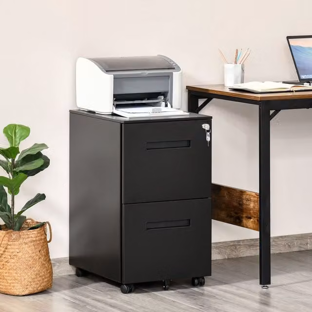 VINSETTO Mobile File Cabinet with Lock and Adjustable Partitions in Black